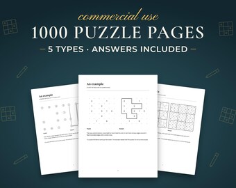 Commercial Use Puzzle Pages, 1000 Printable Puzzles and Answers, Sudoku Nonograms Bridges Slitherlink Mazes, A4 US Letter