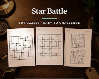 Star Battle Logic Puzzle Book, 50 Puzzles for Adults (PDF A4 & US Letter)