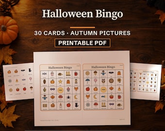 Halloween Bingo Printable, 30 Unique Cards, Autumn Party Game (PDF)