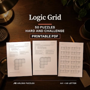 Logic Grid Puzzle Book: 50 Hard and Challenge Puzzles with Solutions, Printable PDF