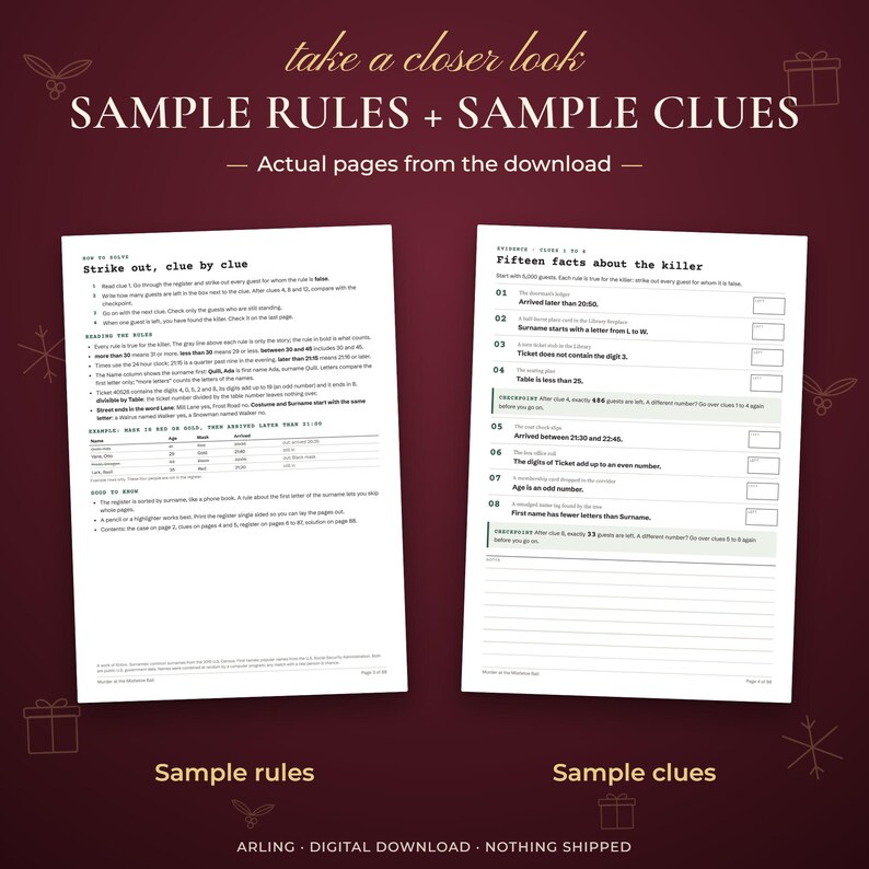 Sample rules + Sample clues. Actual pages from the download. Sample rules. Sample clues.
