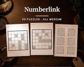 Numberlink Puzzle Book, 50 Medium Logic Puzzles (PDF A4 & US Letter)