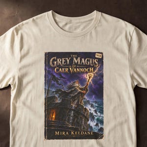 Wizard Fantasy Novel Cover Tee, Retro Paperback Art, Sword and Sorcery Gamer Gift image 1