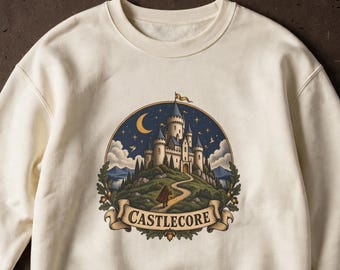 Castlecore DnD Sweatshirt — Vintage Castle Illustration Pullover, Cozy Medieval Fantasy Gift