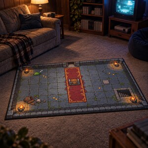 Gamingmat, vloer met pixelkunst van bovenaf gezien, kerkerontwerp, decoratie voor fantasy RPG-gamekamer afbeelding 2