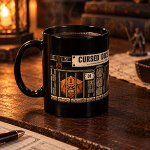 Dice Jail After Dark Mug, Cursed Dice Ceramic Cup for TTRPG Halloween Game Night image 2