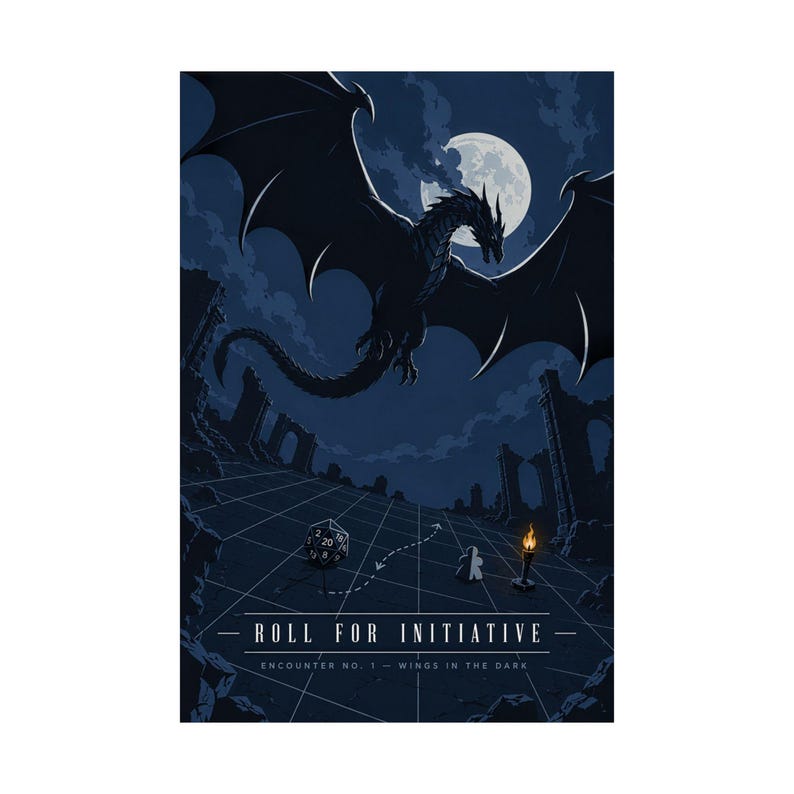 Moonlit Dragon RPG Poster, Fantasy Encounter Art, Tabletop Game Room Decor image 7