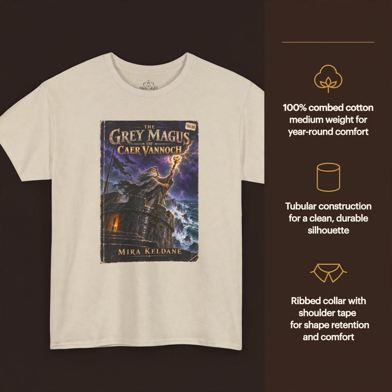 Wizard Fantasy Novel Cover Tee, Retro Paperback Art, Sword and Sorcery Gamer Gift image 4
