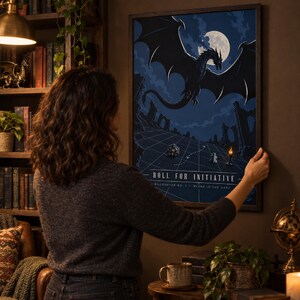 Moonlit Dragon RPG Poster, Fantasy Encounter Art, Tabletop Game Room Decor image 3