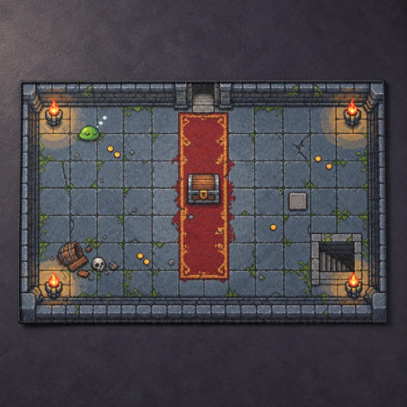 Gamingmat, vloer met pixelkunst van bovenaf gezien, kerkerontwerp, decoratie voor fantasy RPG-gamekamer afbeelding 1