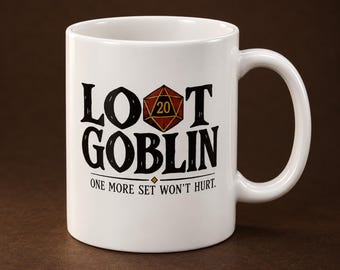 Loot Goblin Dice Hoarder Mug, Funny TTRPG Ceramic Coffee Cup for Game Night Gifts