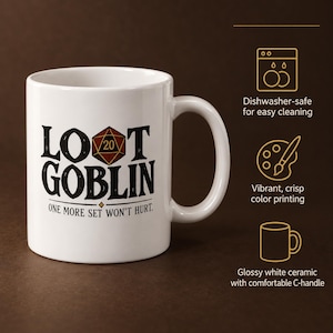 Loot Goblin Dice Hoarder Mug, Funny TTRPG Ceramic Coffee Cup for Game Night Gifts image 3