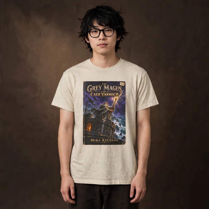 Wizard Fantasy Novel Cover Tee, Retro Paperback Art, Sword and Sorcery Gamer Gift image 3