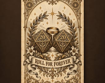 D20 Wedding Print — Roll for Forever, TRPG Couple Gift, Engagement Poster