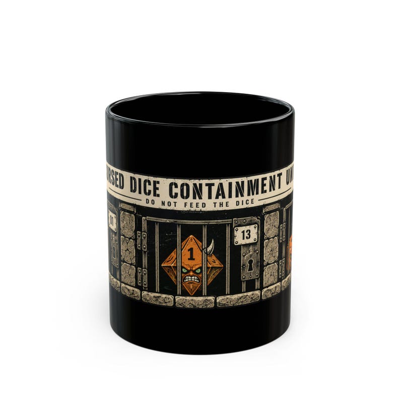 Dice Jail After Dark Mug, Cursed Dice Ceramic Cup for TTRPG Halloween Game Night image 4