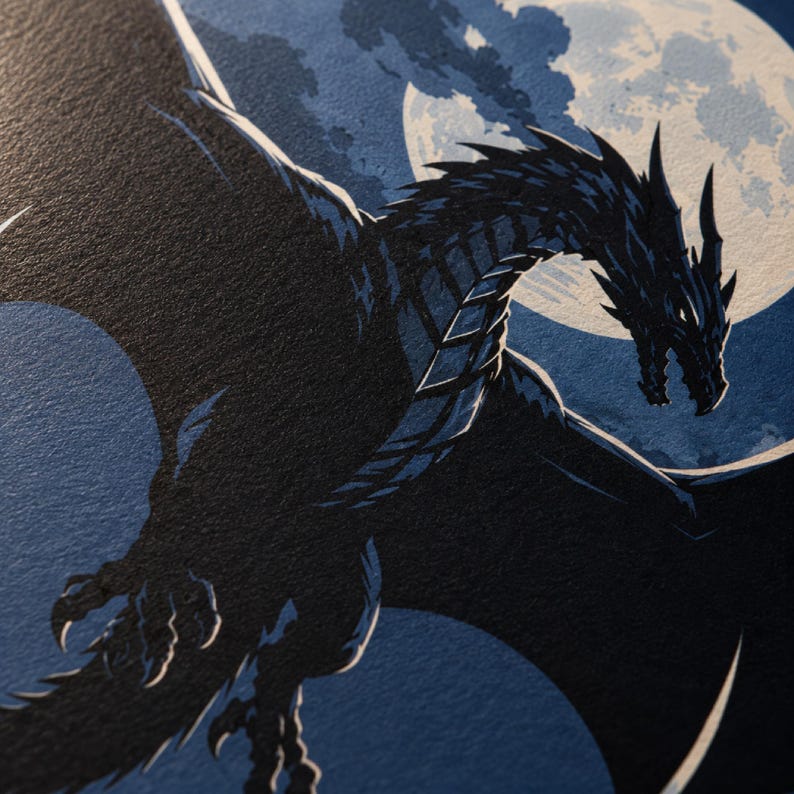Moonlit Dragon RPG Poster, Fantasy Encounter Art, Tabletop Game Room Decor image 4