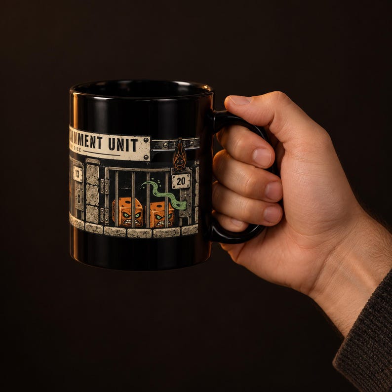 Dice Jail After Dark Mug, Cursed Dice Ceramic Cup for TTRPG Halloween Game Night image 3
