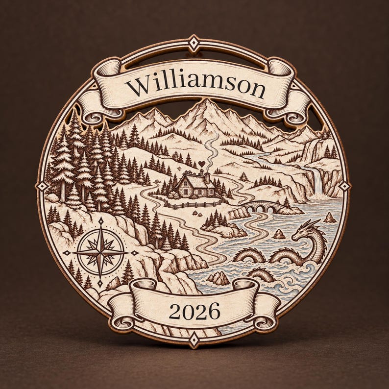 New Home Ornament 2026, Personalized Fantasy Map, Housewarming Gift for Couples image 1