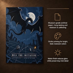 Moonlit Dragon RPG Poster, Fantasy Encounter Art, Tabletop Game Room Decor image 5