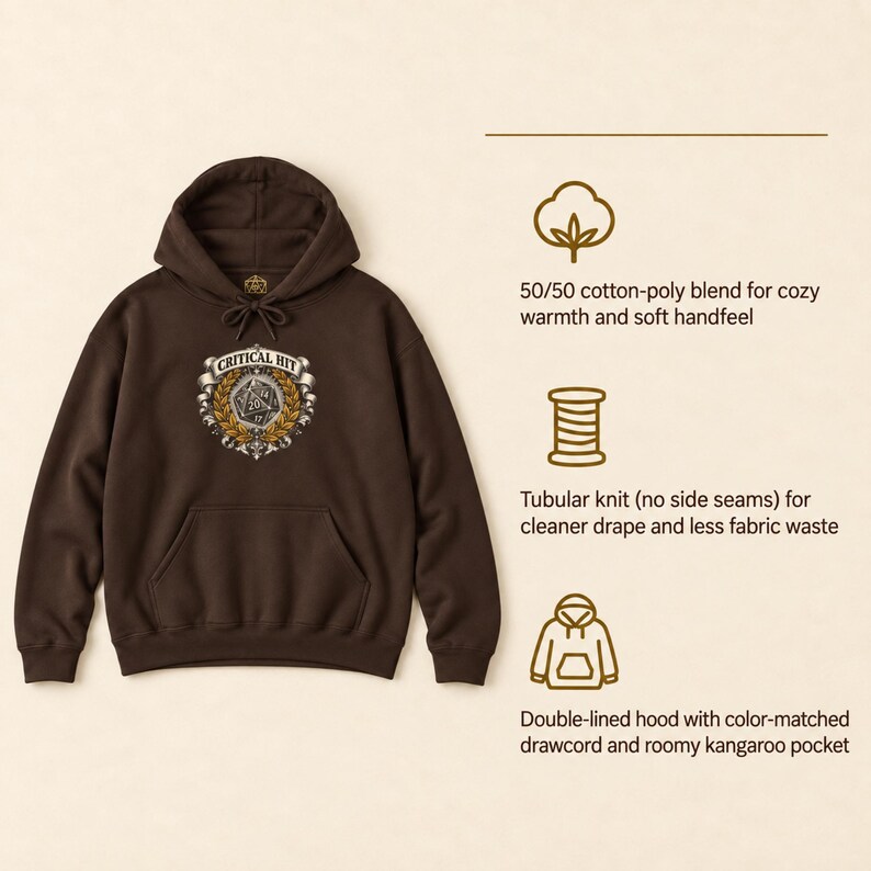 TTRPG Hoodie – Vintage Graverad Critical Hit D20 Gamer Hoodie (RPG-present) bild 4