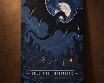 Moonlit Dragon RPG Poster, Fantasy Encounter Art, Tabletop Game Room Decor