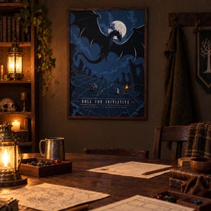 Moonlit Dragon RPG Poster, Fantasy Encounter Art, Tabletop Game Room Decor image 2