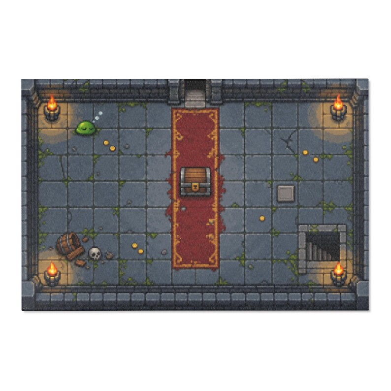 Gamingmat, vloer met pixelkunst van bovenaf gezien, kerkerontwerp, decoratie voor fantasy RPG-gamekamer afbeelding 5