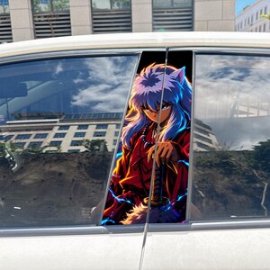 Inuyasha Anime Autoaufkleber B-Säule Paar Silberhaariger Halbdämon mit Schwert Vinylaufkleber Individuelle Spiegel-Türsäulen-Folie JDM Zubehör
