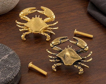 Krabben-Schrankknöpfe aus Messing, antike Schubladengriffe aus Messing, Vintage-Krabbengriffe, Schrankgriffe und -knöpfe, Kommodenknöpfe, Möbelbeschläge