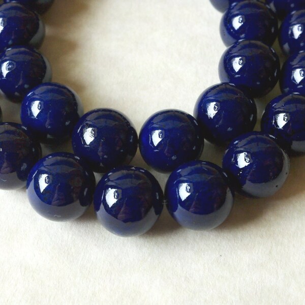 8mm Dark Blue Fossil Stone Riverstone Round Beads - 16 inch strand
