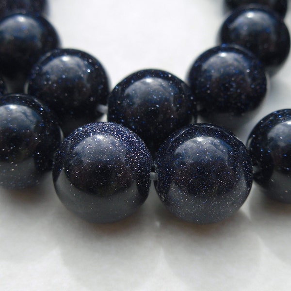 8mm Blue Goldstone Beads - 8 inch loose strand
