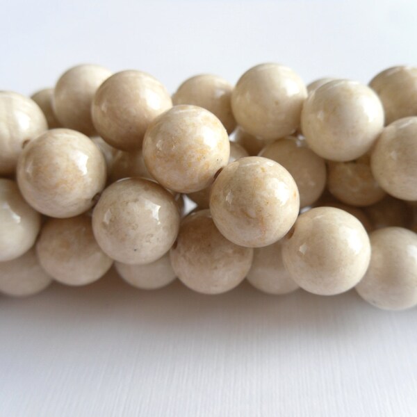 10mm Natural Fossil Stone Riverstone Round Beads - 16 inch strand (RF1066)