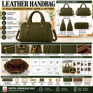 Leather Tote Bag Manufacturing PDF | Full Size Cutting Template | Leather Handbag Sewing Guide
