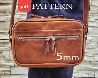 Patroon voor een leren schoudertas voor heren – steekafstand 5 mm (PDF-handleiding)