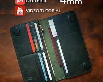 Patroon voor een lange leren portemonnee – Klassieke knopen, optie met magneetsluiting (PDF-sjabloon). 4 mm