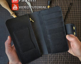 Patroon voor een lange leren portemonnee – Herenclutch met telefoonvak (PDF-sjabloon)