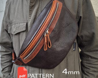 Patroon voor een leren heuptas – schoudertas, crossbodytas, borsttas (PDF + videotutorial). 4 mm