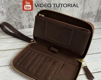 Patroon voor een leren clutch voor heren – Portemonnee met ritssluiting (steek van 4 mm)