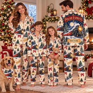 Personalized Polar Express Family Matching Pajamas, Christmas Train PJs, Custom Name Holiday Sleepwear, Xmas Pajama Set
