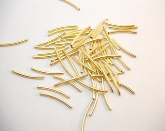 25pcs Curved Gold Tube Beads - 25mm x 2mm B006