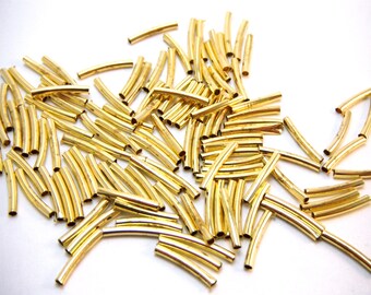 25pcs Curved Gold Tube Beads - 15mm x 2mm B007