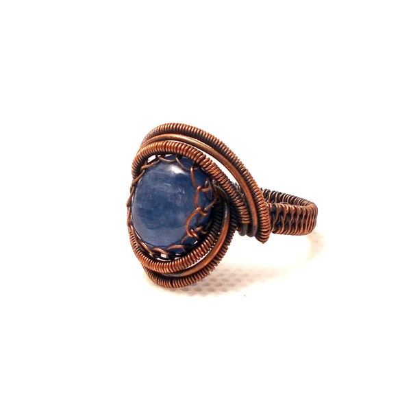 Kyanite ring, kyanite copper ring, wire wrapped ring, blue gemstone ring, rustic ring