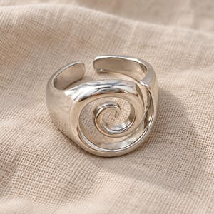 Open Statement Ring, Silver Metal Gothic Swirl Punk Jewelry