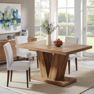 47" Farmhouse Pedestal Dining Table, Rustic Rectangular Kitchen Table for 4-6