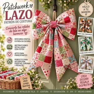 Patchwork Quilted Bow Sewing Pattern PDF, Scrap Fabric Bow Pattern, DIY Sewing Project, Pattern instructions in Spanish