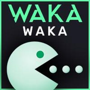 May include: A square graphic design featuring a black background with the text WAKA WAKA in light green at the top. Below the text is a light green circular character with a wedge-shaped mouth open, facing three small light green dots.