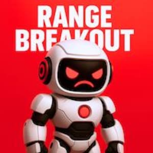 Op de afbeelding: Een wit en zwart robotfiguur met gloeiende rode ogen en een rood cirkelvormig borstlicht, tegen een felrode achtergrond met de witte tekst RANGE BREAKOUT boven het hoofd van de robot in een vetgedrukt, schreefloos lettertype.
