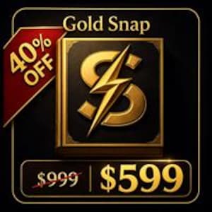 May include: A square graphic featuring the text Gold Snap at the top and a central black book icon with a gold lightning bolt S emblem. A red corner banner displays 40% OFF. The bottom section shows the crossed-out price $999 and the price $599.