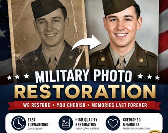 Military Photo Restoration: Old Veteran Portrait Repair (Digital Keepsake)
