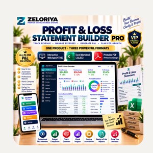 Profit and Loss Statement Template | Income Statement Builder, Monthly, Quarterly & Annual, Cash or Accrual | Excel + Web App + Printable